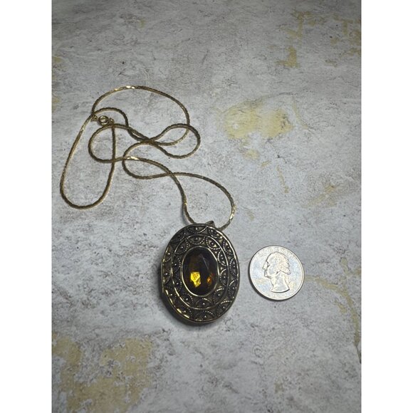 Vintage Avon Gold Tone with Orange Stone Perfume Locket - Picture 6 of 6
